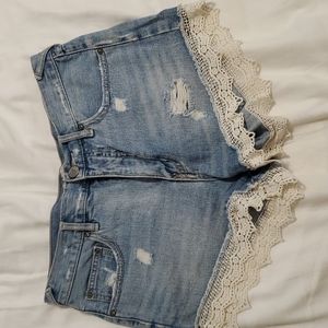 Free People lace trim denim shorts